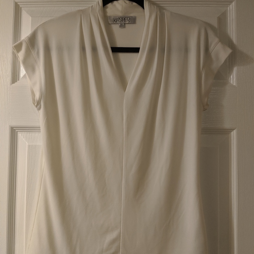 off-white V neck business formal blouse